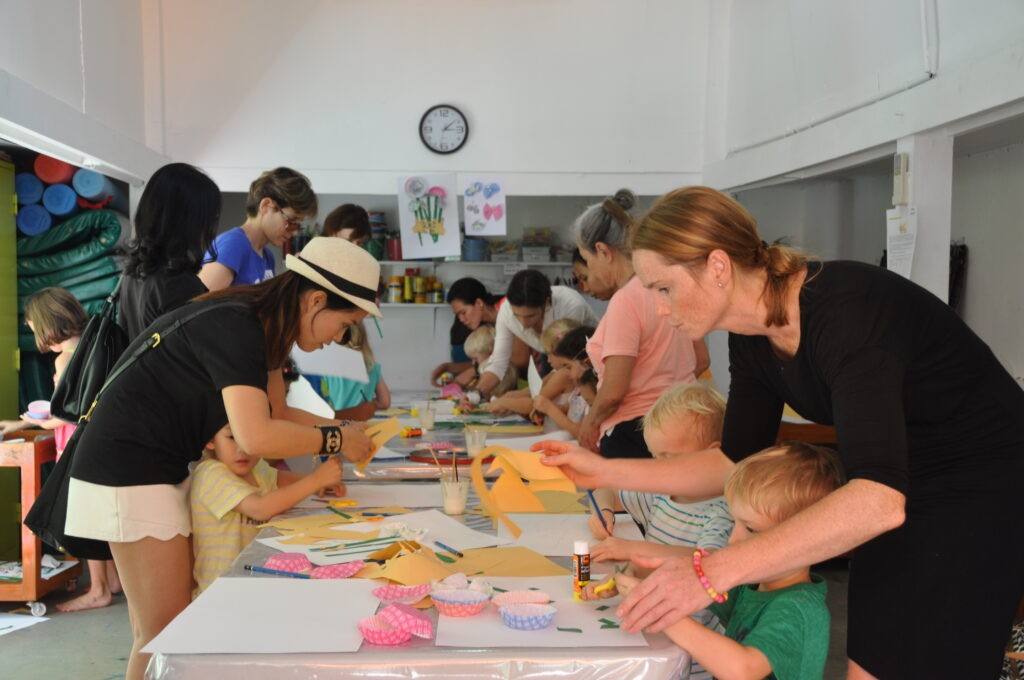Parents and children making things together at an ELC community morning
